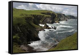 Cliffs Showing Rock Striations and Geological Folding, Pettico Wick, Berwickshire, Scotland, UK-Linda Pitkin-Framed Stretched Canvas