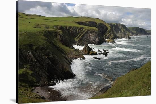 Cliffs Showing Rock Striations and Geological Folding, Pettico Wick, Berwickshire, Scotland, UK-Linda Pitkin-Stretched Canvas