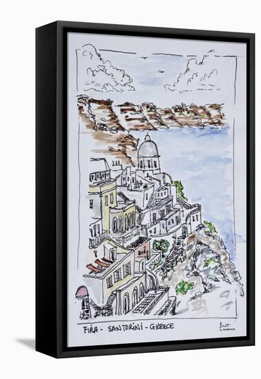 Cliffside town of Fira, Island of Santorini, Greece-Richard Lawrence-Framed Stretched Canvas