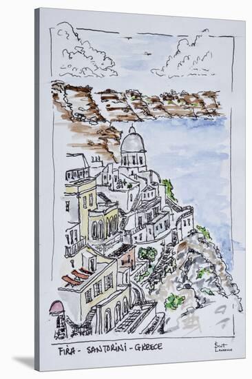 Cliffside town of Fira, Island of Santorini, Greece-Richard Lawrence-Stretched Canvas