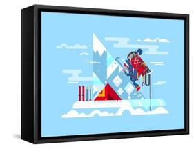 Climber Conquers the Summit. Mountain and Adventure, Climbing and Challenge, Brave and Courage, Ext-Kit8 net-Framed Stretched Canvas