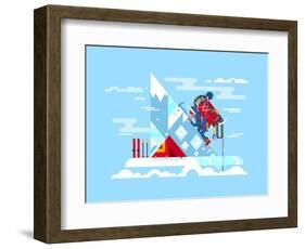 Climber Conquers the Summit. Mountain and Adventure, Climbing and Challenge, Brave and Courage, Ext-Kit8 net-Framed Art Print