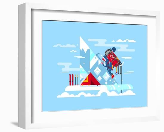 Climber Conquers the Summit. Mountain and Adventure, Climbing and Challenge, Brave and Courage, Ext-Kit8 net-Framed Art Print