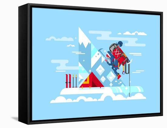 Climber Conquers the Summit. Mountain and Adventure, Climbing and Challenge, Brave and Courage, Ext-Kit8 net-Framed Stretched Canvas