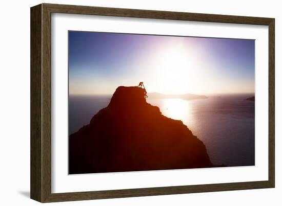 Climber Giving Hand and Helping His Friend to Reach the Top of the Mountain. Help, Support, Assista-Michal Bednarek-Framed Photographic Print