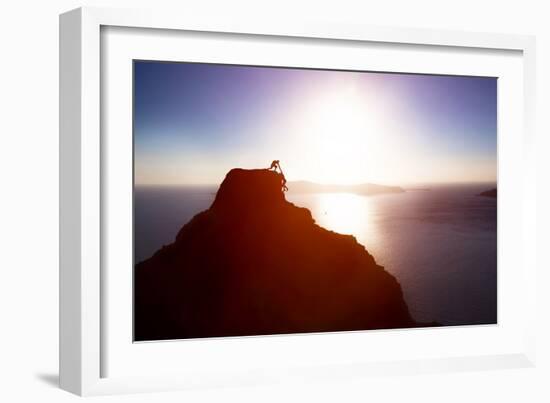 Climber Giving Hand and Helping His Friend to Reach the Top of the Mountain. Help, Support, Assista-Michal Bednarek-Framed Photographic Print