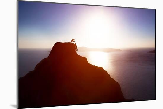 Climber Giving Hand and Helping His Friend to Reach the Top of the Mountain. Help, Support, Assista-Michal Bednarek-Mounted Photographic Print