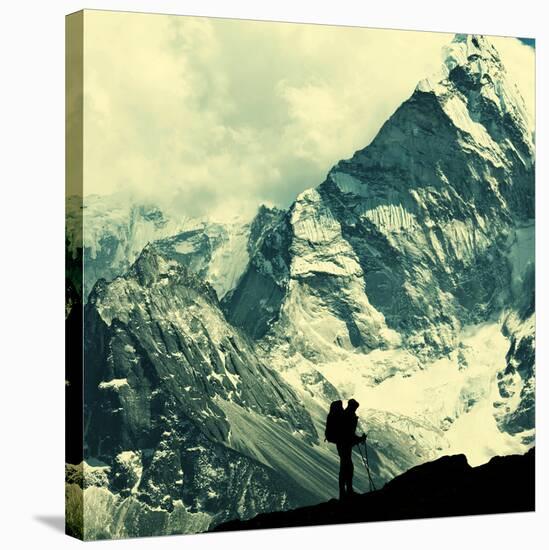 Climber in Himalayan Mountain,Ama Dablan,Nepal-Andrushko Galyna-Stretched Canvas