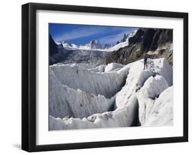 Climber, Mer De Glace Glacier, Mont Blanc Range, Chamonix, French Alps, France-Christian Kober-Framed Photographic Print