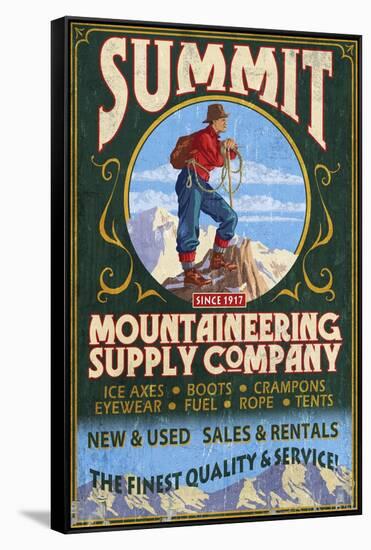 Climber Mountaineering - Vintage Sign-Lantern Press-Framed Stretched Canvas