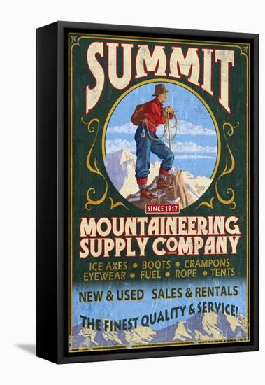 Climber Mountaineering - Vintage Sign-Lantern Press-Framed Stretched Canvas