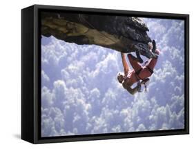 Climber on Edge of Rock, USA-Michael Brown-Framed Stretched Canvas