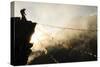 Climber on Kala Pattar Peak (5545M) with Buddhist Prayer Flags at Sunset, Nepal, Himalaya-Enrique Lopez-Tapia-Stretched Canvas