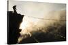 Climber on Kala Pattar Peak (5545M) with Buddhist Prayer Flags at Sunset, Nepal, Himalaya-Enrique Lopez-Tapia-Stretched Canvas