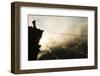 Climber on Kala Pattar Peak (5545M) with Buddhist Prayer Flags at Sunset, Nepal, Himalaya-Enrique Lopez-Tapia-Framed Photographic Print