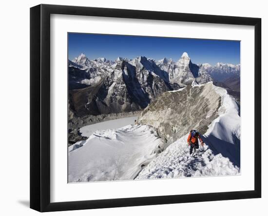 Climber on Summit Ridge of Island Peak, Solu Khumbu Everest Region, Sagarmatha National Park-Christian Kober-Framed Premium Photographic Print