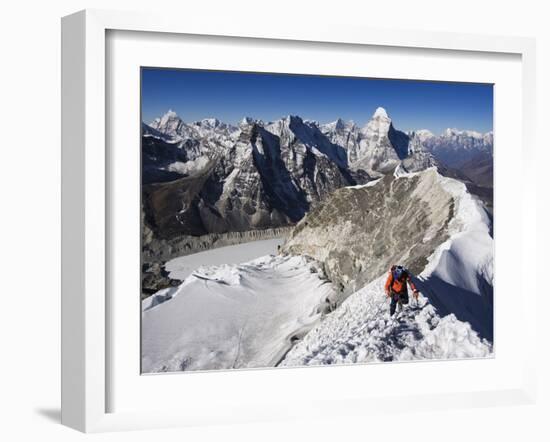 Climber on Summit Ridge of Island Peak, Solu Khumbu Everest Region, Sagarmatha National Park-Christian Kober-Framed Photographic Print