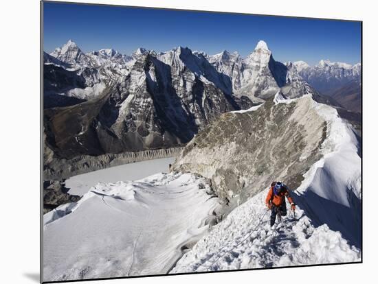Climber on Summit Ridge of Island Peak, Solu Khumbu Everest Region, Sagarmatha National Park-Christian Kober-Mounted Photographic Print