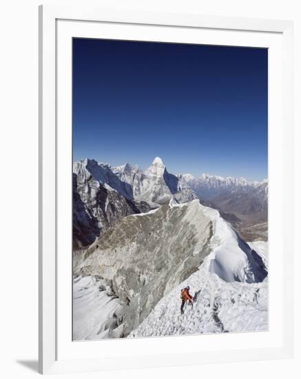 Climber on Summit Ridge of Island Peak, Solu Khumbu Everest Region, Sagarmatha National Park-Christian Kober-Framed Photographic Print