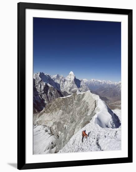 Climber on Summit Ridge of Island Peak, Solu Khumbu Everest Region, Sagarmatha National Park-Christian Kober-Framed Photographic Print