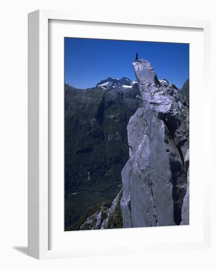 Climber on the Summit of a Rock Tower, Chile-Pablo Sandor-Framed Photographic Print