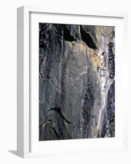 Climber Perched on Large Rock Wall, Madagascar-Michael Brown-Framed Photographic Print