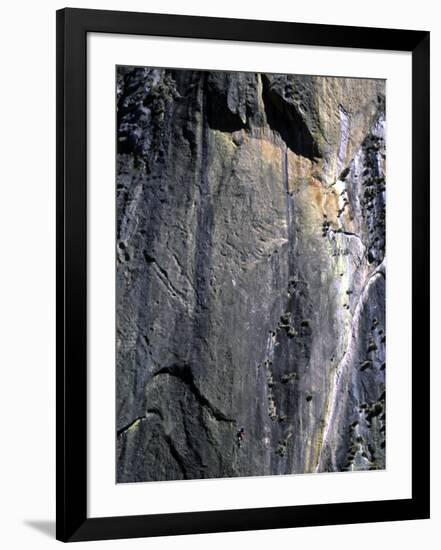 Climber Perched on Large Rock Wall, Madagascar-Michael Brown-Framed Photographic Print