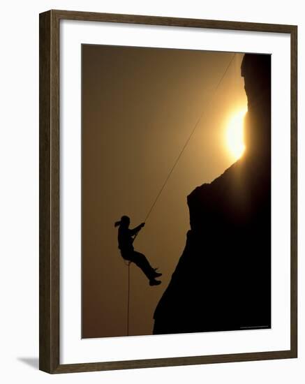 Climber Rapells at Sunset, Turnagain Arm, Alaska, USA-Paul Souders-Framed Photographic Print