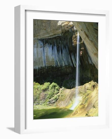 Climber Rappels into Alcove, Calf Creek Falls, Grand Staircase-Escalante National Monument, Utah-Scott T. Smith-Framed Photographic Print