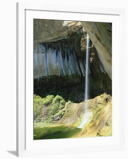 Climber Rappels into Alcove, Calf Creek Falls, Grand Staircase-Escalante National Monument, Utah-Scott T. Smith-Framed Photographic Print