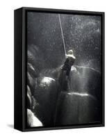 Climber Showered with Water in Cave, Mexico-Michael Brown-Framed Stretched Canvas