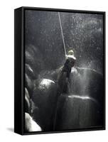 Climber Showered with Water in Cave, Mexico-Michael Brown-Framed Stretched Canvas