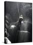 Climber Showered with Water in Cave, Mexico-Michael Brown-Stretched Canvas