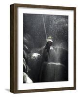 Climber Showered with Water in Cave, Mexico-Michael Brown-Framed Photographic Print