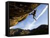 Climber Tackles Difficult Route on Overhang at the Cliffs of Margalef, Catalunya-David Pickford-Framed Stretched Canvas