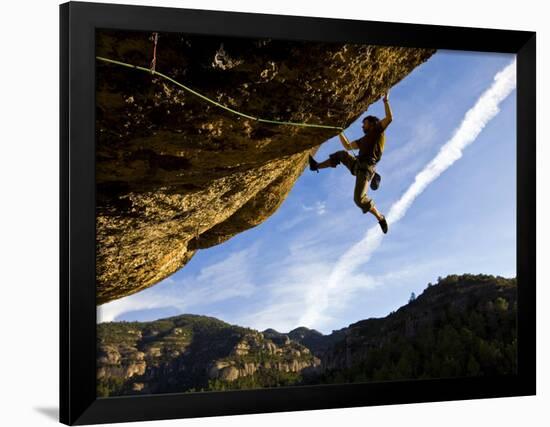 Climber Tackles Difficult Route on Overhang at the Cliffs of Margalef, Catalunya-David Pickford-Framed Premium Photographic Print