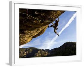 Climber Tackles Difficult Route on Overhang at the Cliffs of Margalef, Catalunya-David Pickford-Framed Photographic Print