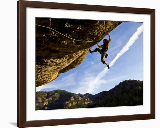 Climber Tackles Difficult Route on Overhang at the Cliffs of Margalef, Catalunya-David Pickford-Framed Photographic Print