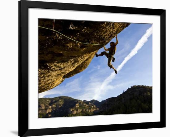 Climber Tackles Difficult Route on Overhang at the Cliffs of Margalef, Catalunya-David Pickford-Framed Photographic Print