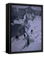 Climbers Crossing Ladder on Everest, Nepal-Michael Brown-Framed Stretched Canvas