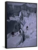 Climbers Crossing Ladder on Everest, Nepal-Michael Brown-Framed Stretched Canvas