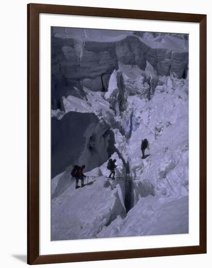 Climbers Crossing Ladder on Everest, Nepal-Michael Brown-Framed Premium Photographic Print