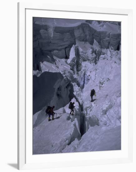 Climbers Crossing Ladder on Everest, Nepal-Michael Brown-Framed Premium Photographic Print