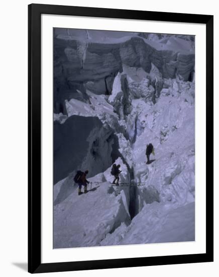 Climbers Crossing Ladder on Everest, Nepal-Michael Brown-Framed Premium Photographic Print