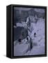 Climbers Crossing Ladder on Everest, Nepal-Michael Brown-Framed Stretched Canvas