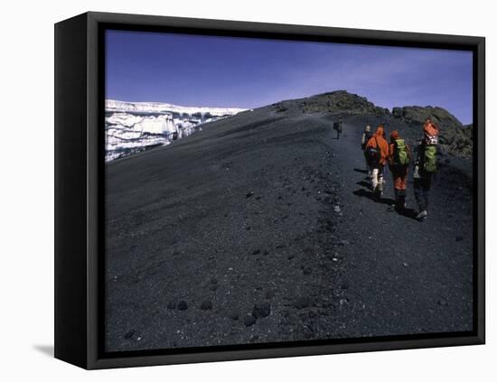 Climbers Heading up a Rocky Trail, Kilimanjaro-Michael Brown-Framed Stretched Canvas