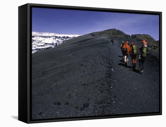 Climbers Heading up a Rocky Trail, Kilimanjaro-Michael Brown-Framed Stretched Canvas