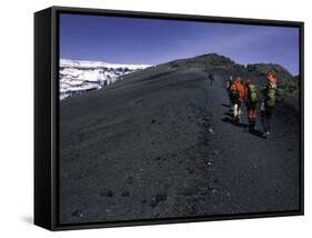 Climbers Heading up a Rocky Trail, Kilimanjaro-Michael Brown-Framed Stretched Canvas