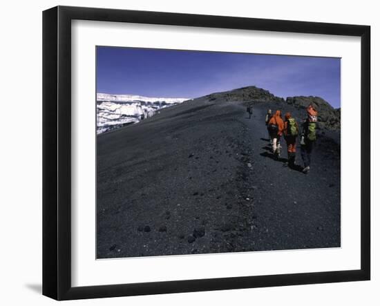 Climbers Heading up a Rocky Trail, Kilimanjaro-Michael Brown-Framed Premium Photographic Print