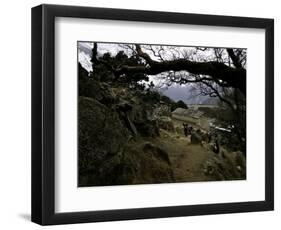 Climbers Hiking Through Small Mountain Village, Nepal-David D'angelo-Framed Photographic Print